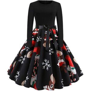 🆕Women Reindeer Xmas Santa Claus Costumes Vintage Swing Casual Party Dress